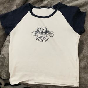 brandy melville, navy/white “heaven sent” shirt